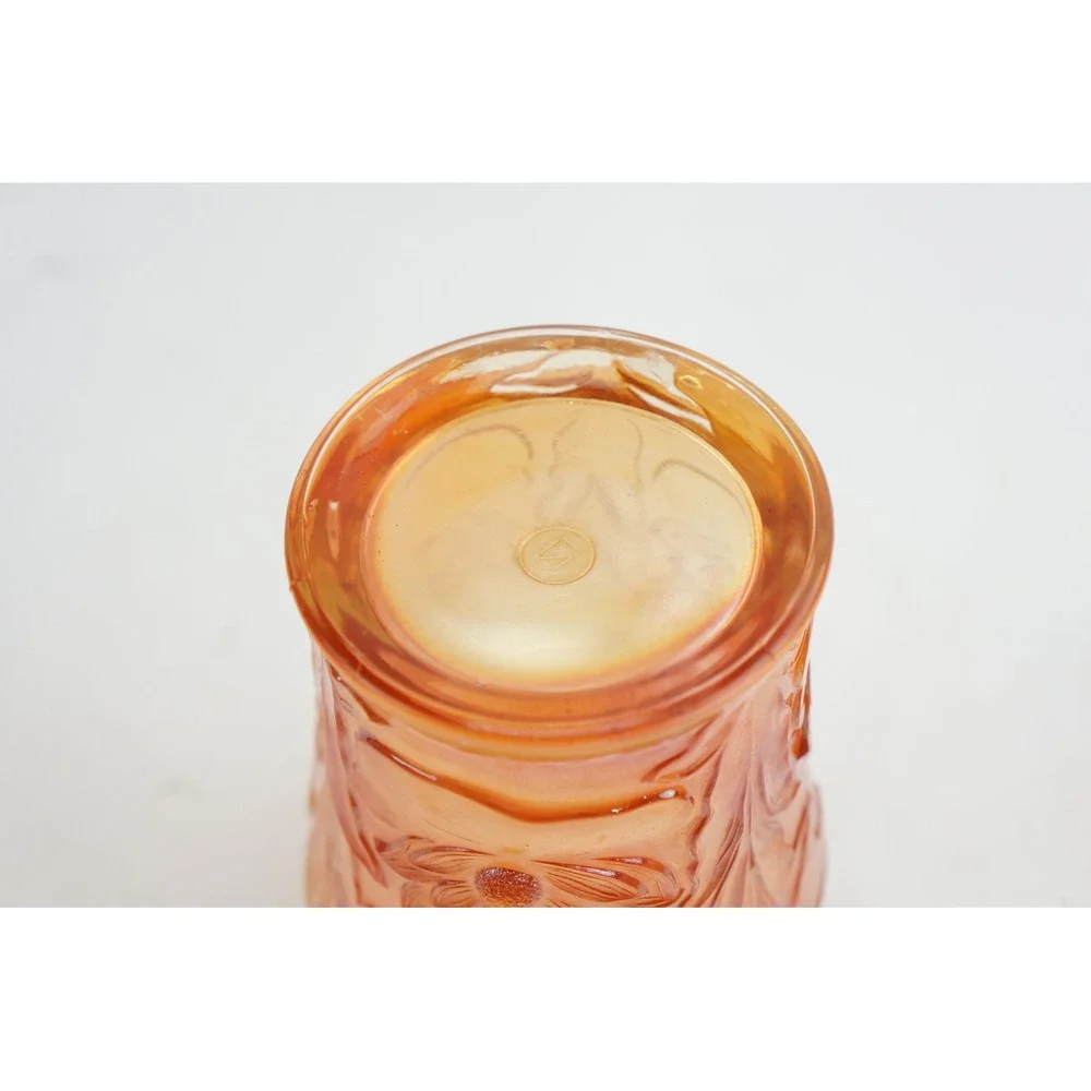 Northwood Glass Carnival Ruffled Glass Bowl & Cattails‎ Tumbler Set Marigold EUC
